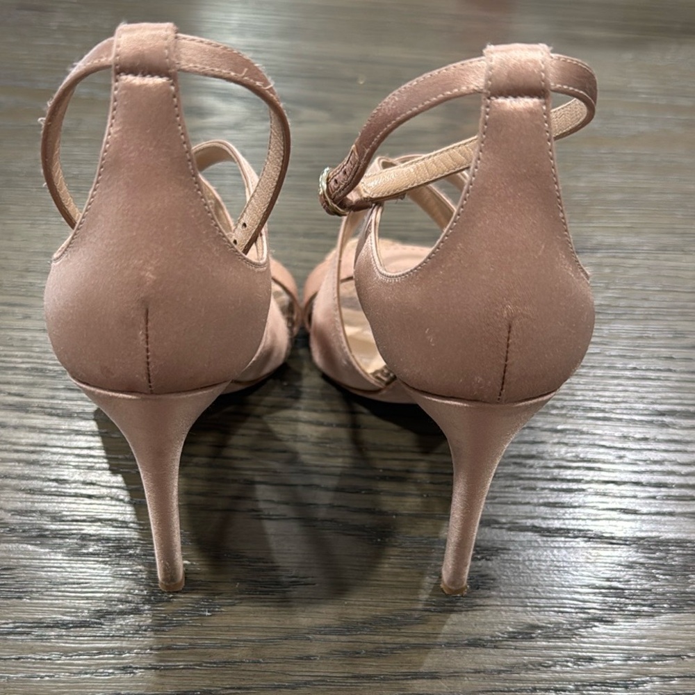 Valentino Garavani Satin Strappy Snake Skin Pattern Pink/Cream Strappy Heels - Picture 5 of 10